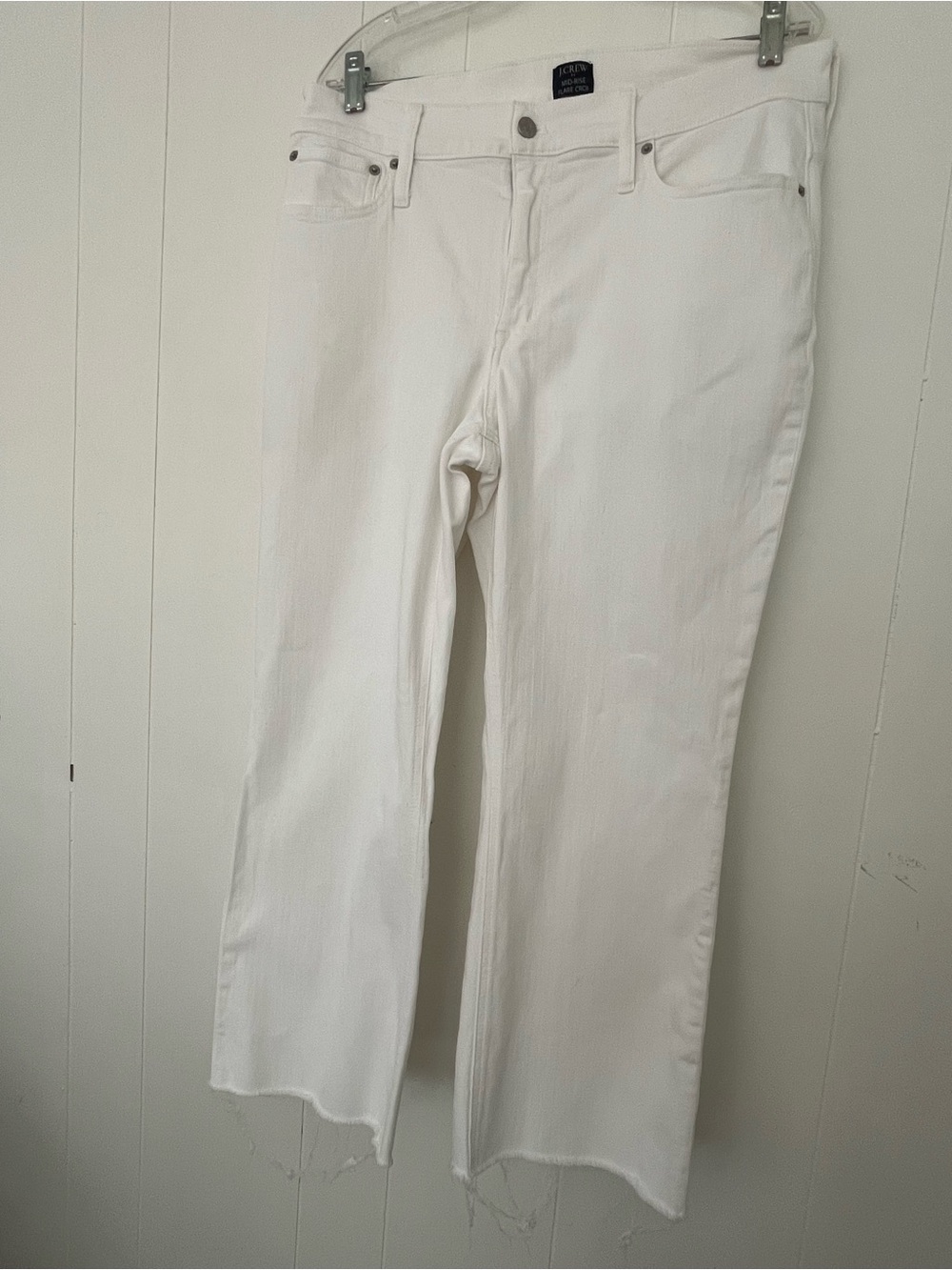 J. Crew Mid-Rise Flare Crop White Denim Jeans with Raw Hem Size 33 - Picture 3 of 10